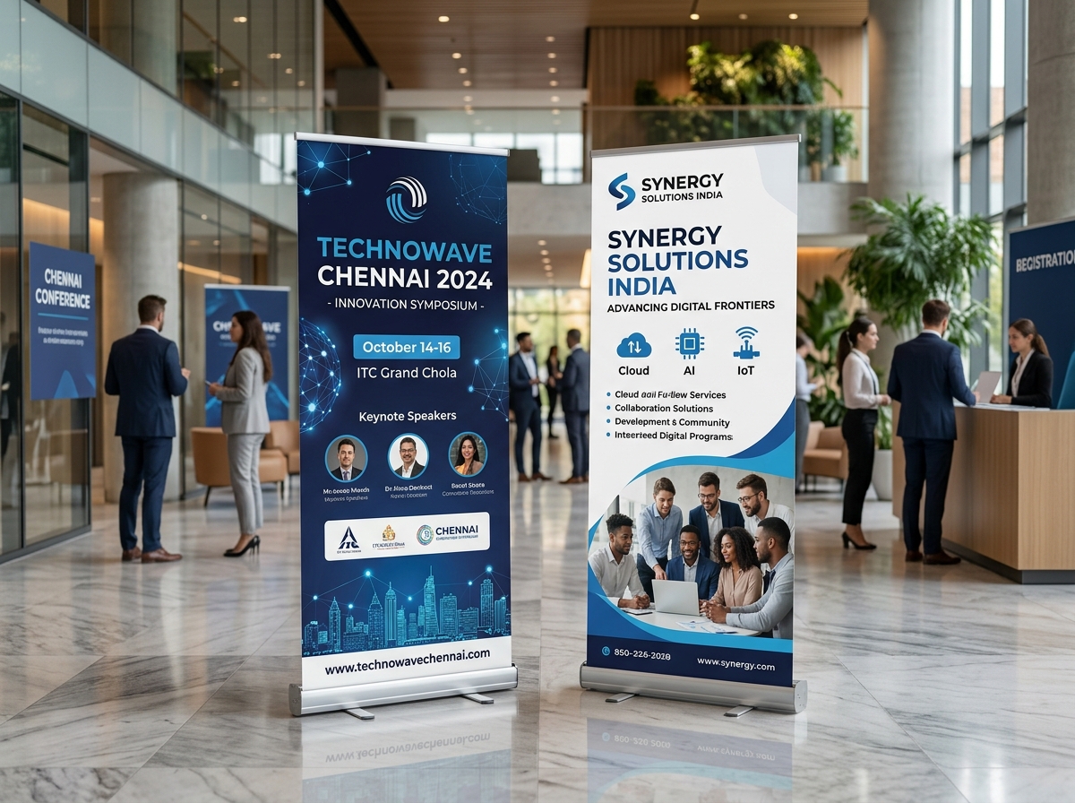 Corporate roll-up standees in Chennai venue